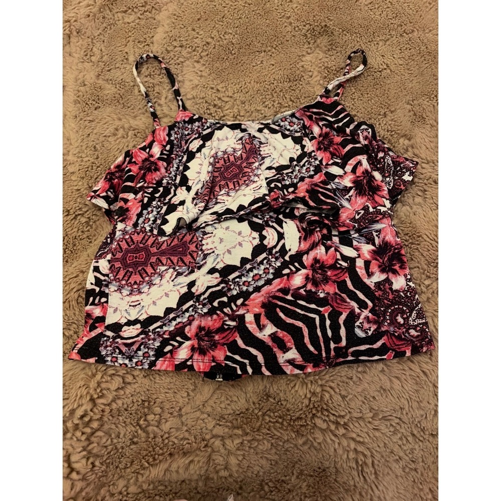 Bongo Women Y2K retro Floral Zebra Print boho Crop Top Pink Size Large